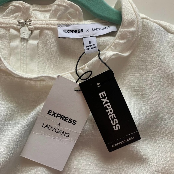 EXPRESS x LADYGANG White Ruffle Mini Dress -‎ NWT - Picture 14 of 16